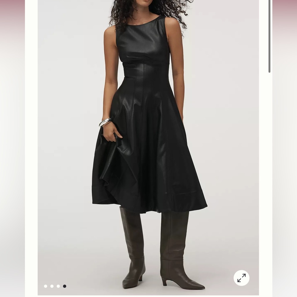 Elegant Black Leather Sleeveless Dress
